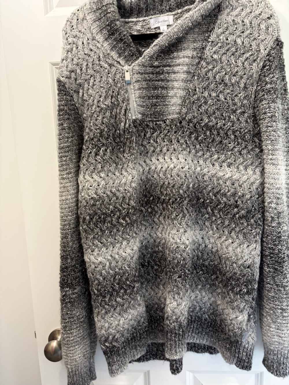 Calvin Klein Gray Ombre Shawl-Collar Zip Cozy Women's Sweater - Picture 5 of 5